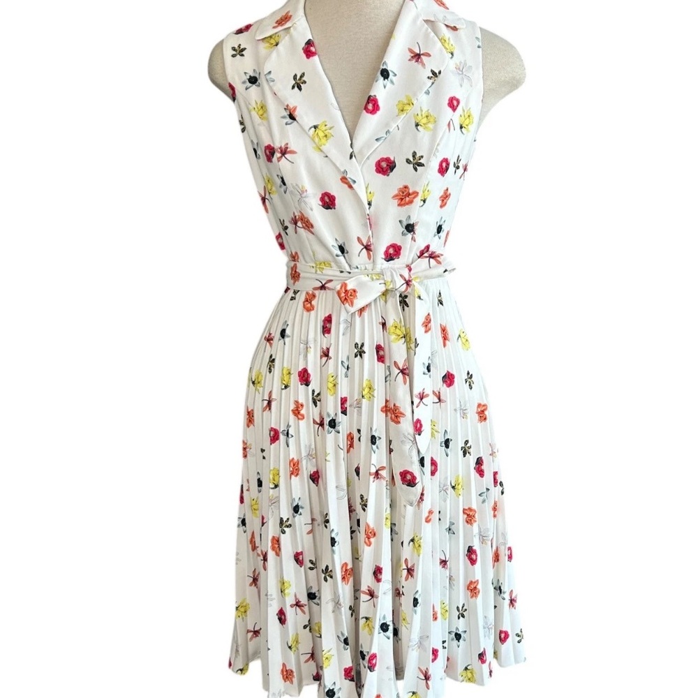 Women's White Floral Midi Dress with Belt